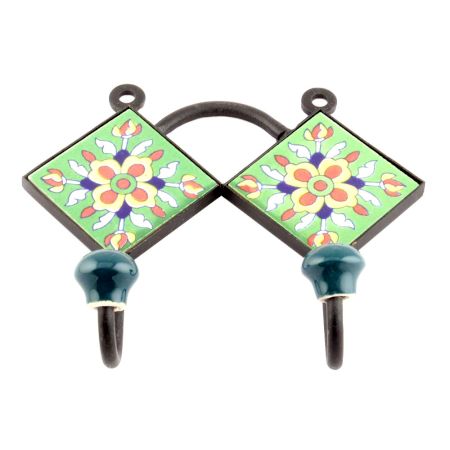 Green Yellow Flower Tiles Hooks 